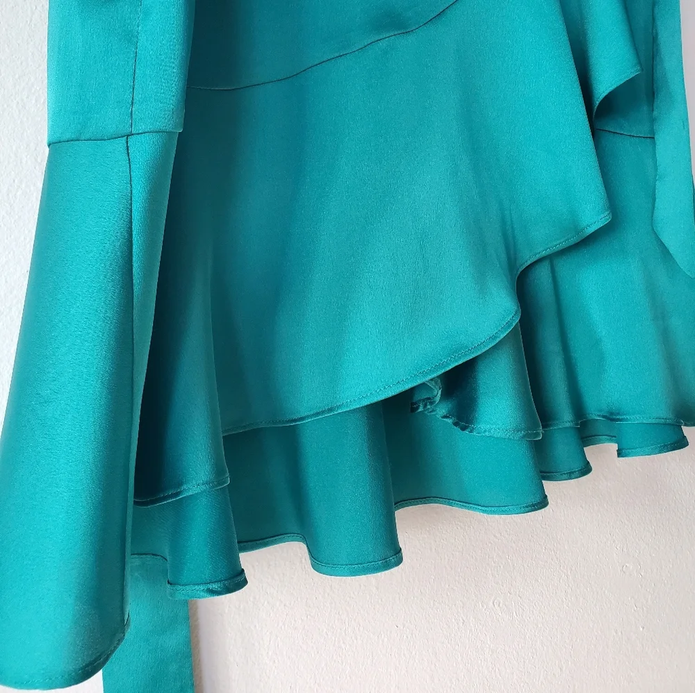 New! Emerald Satin Ruffle Skirt